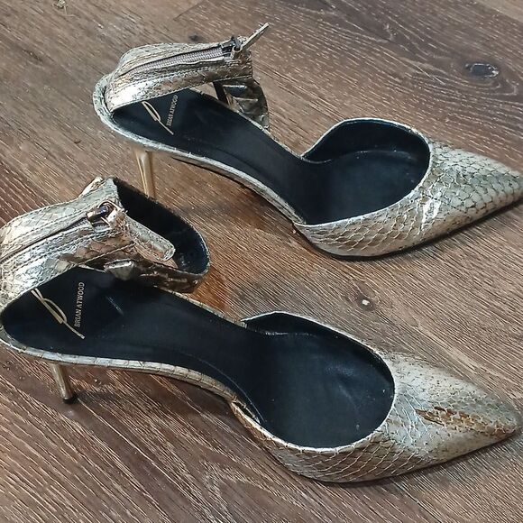 Brian Atwood Gold Snakeskin Ankle Strap Heels Mercada - Picture 6 of 7